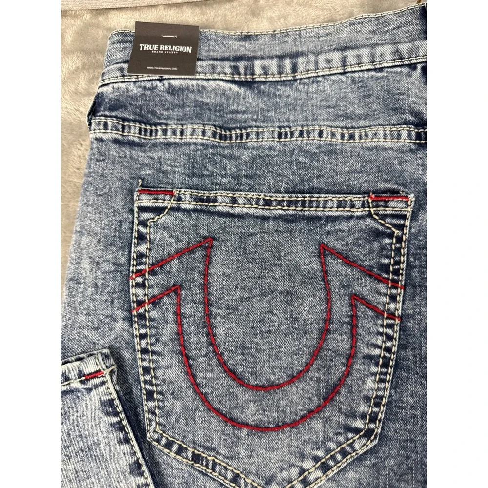True Religion Jeans Mens 34 Ricky Big T NF Blue Acid Wash Red Stitch NEW